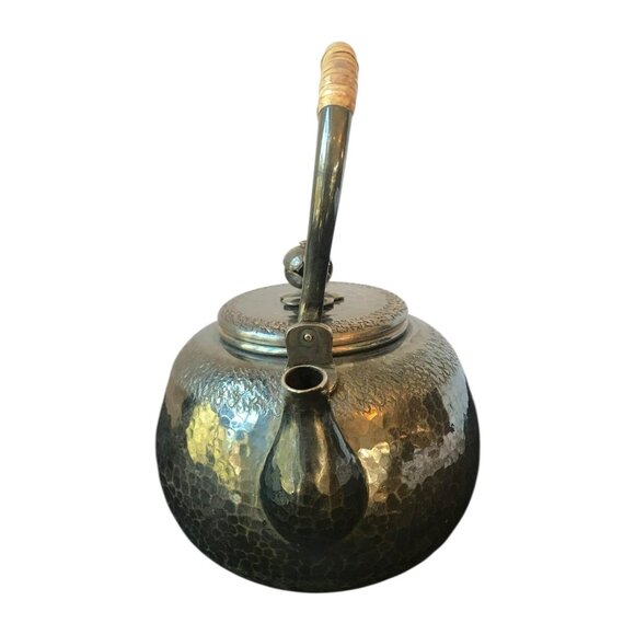 Japanese Vintage Hammered Silver Teapot With Makers Mark & Wicker Handle - Picture 7 of 11